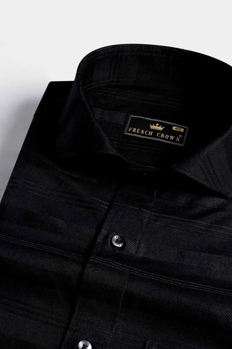 Jade Black Striped Dobby Textured Premium Giza Cotton Shirt 1