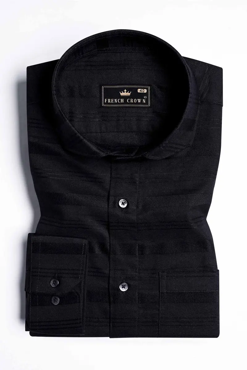 Jade Black Striped Dobby Textured Premium Giza Cotton Shirt 3