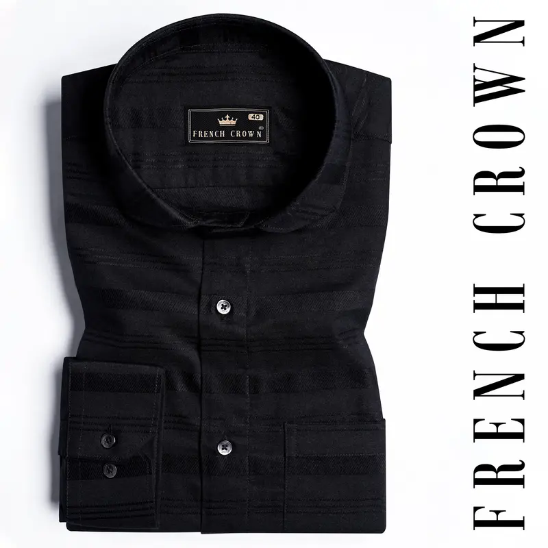 Jade Black Striped Dobby Textured Premium Giza Cotton Shirt 7