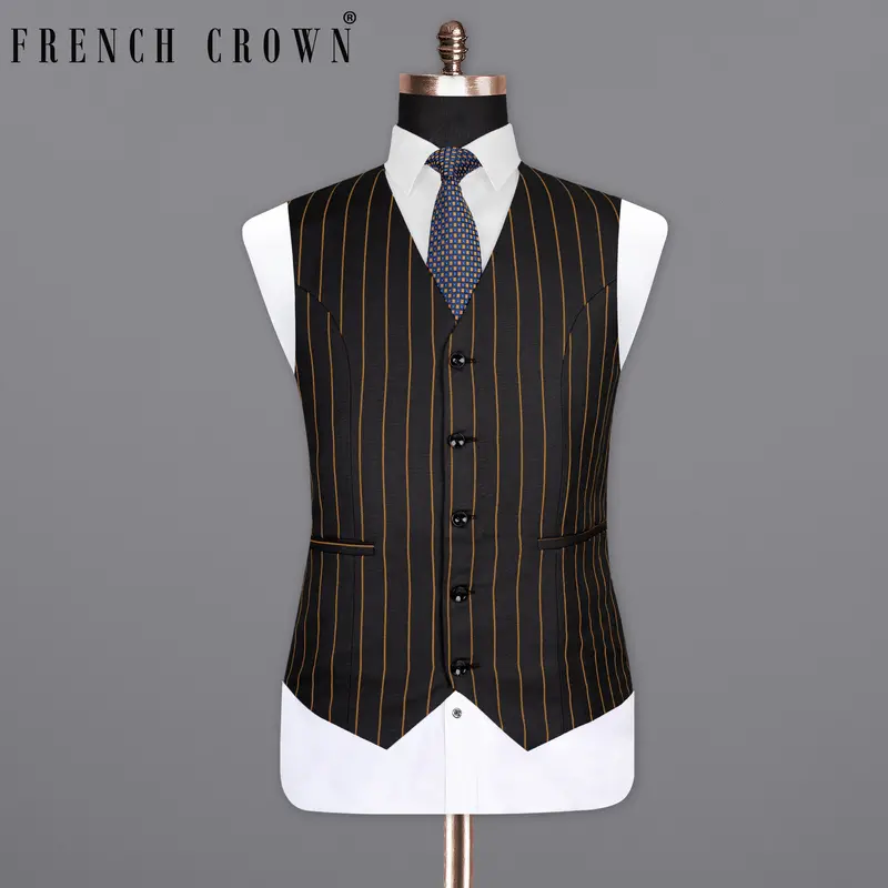 Jade Black Striped Wool Rich Waistcoat 1