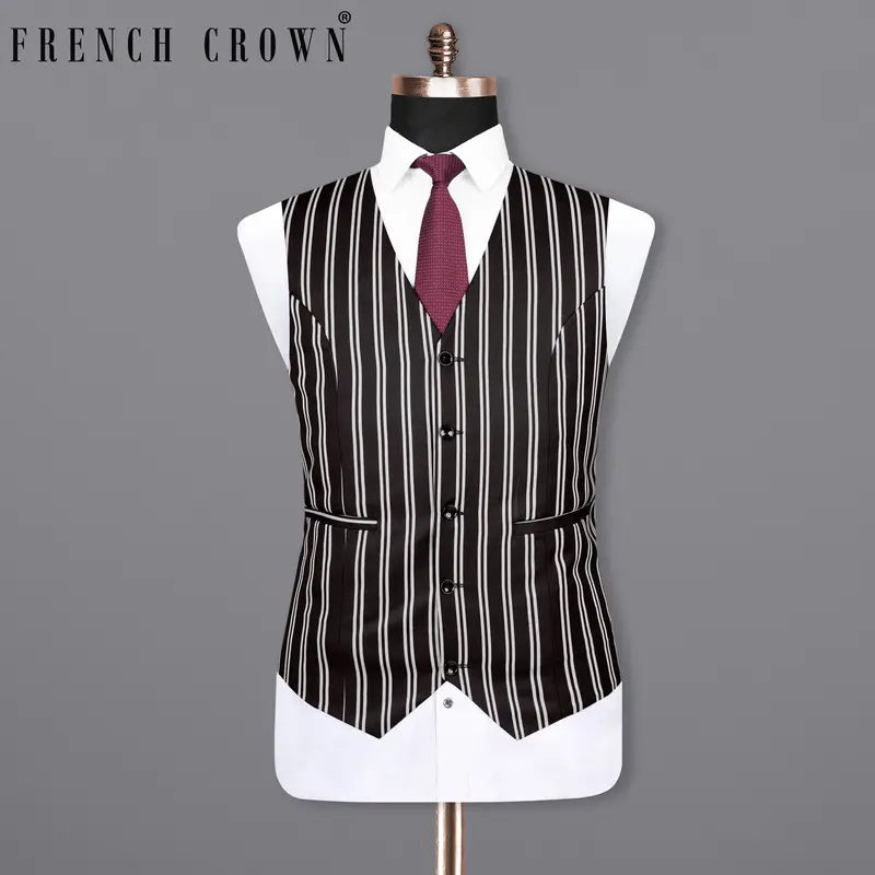 Jade Black Striped Wool Rich Waistcoat 1