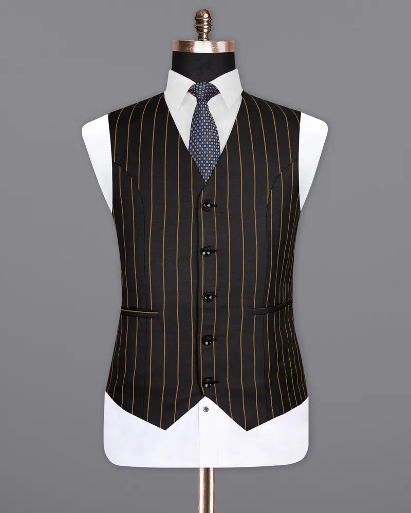 Jade Black Striped Wool Rich Waistcoat 2