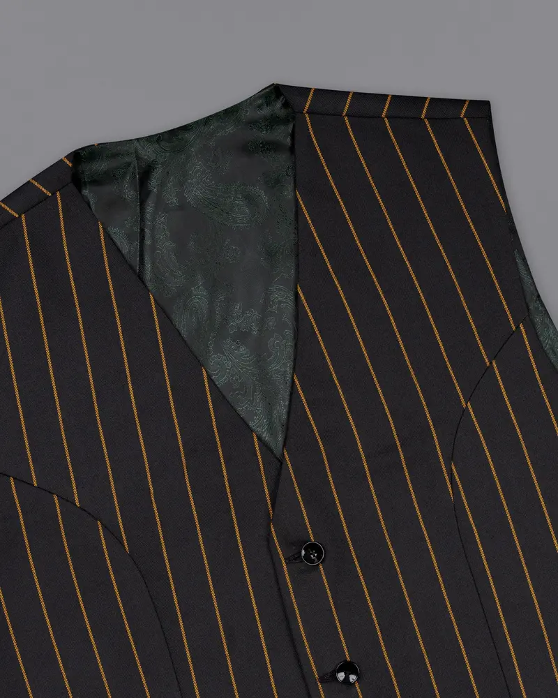 Jade Black Striped Wool Rich Waistcoat 4