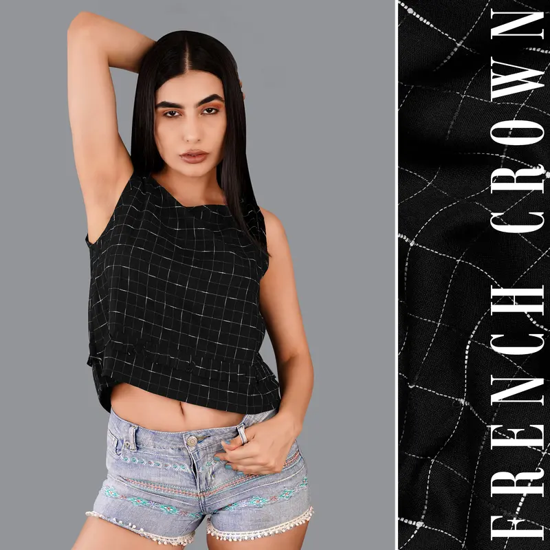 Jade Black Subtle Checkered Premium Cotton Crop Top 1