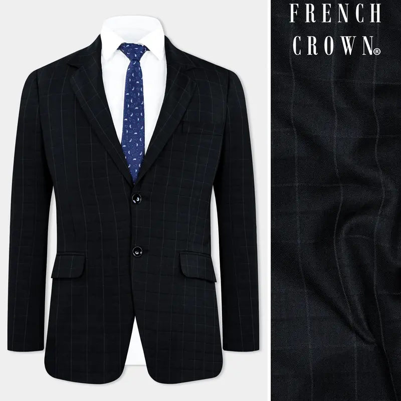 Jade Black Subtle Checkered Wool Rich Blazer 1