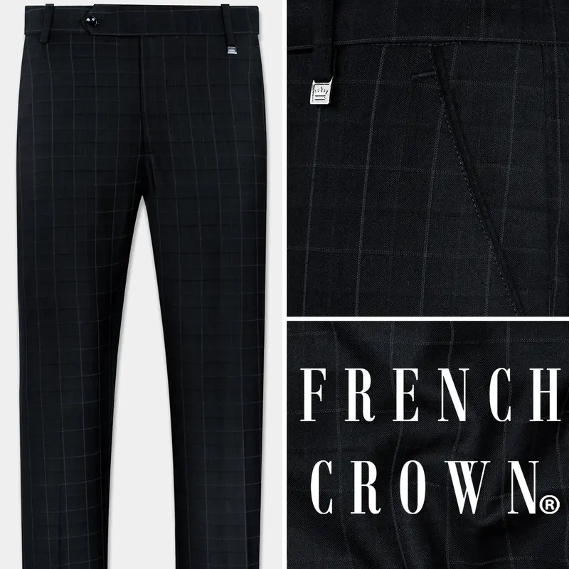 Jade Black Subtle Checkered Wool Rich Pant 1