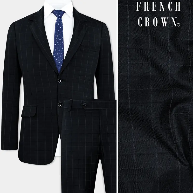 Jade Black Subtle Checkered Wool Rich Suit 1