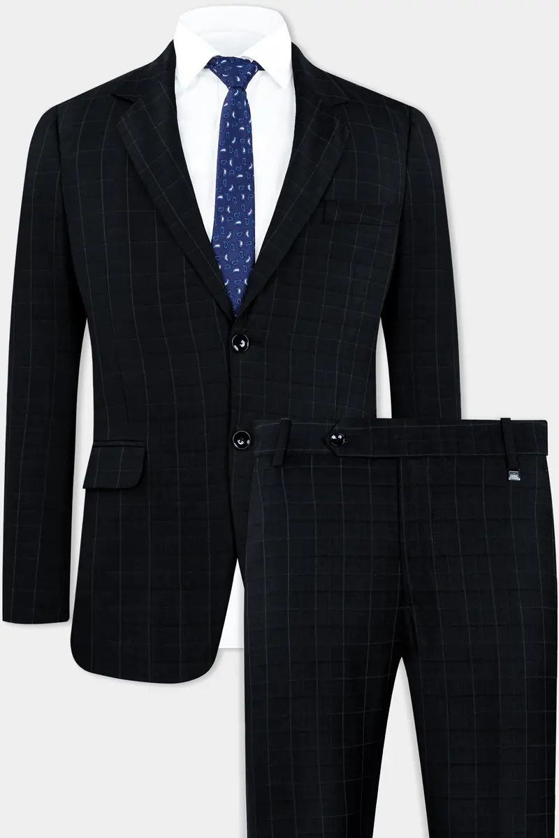Jade Black Subtle Checkered Wool Rich Suit 2