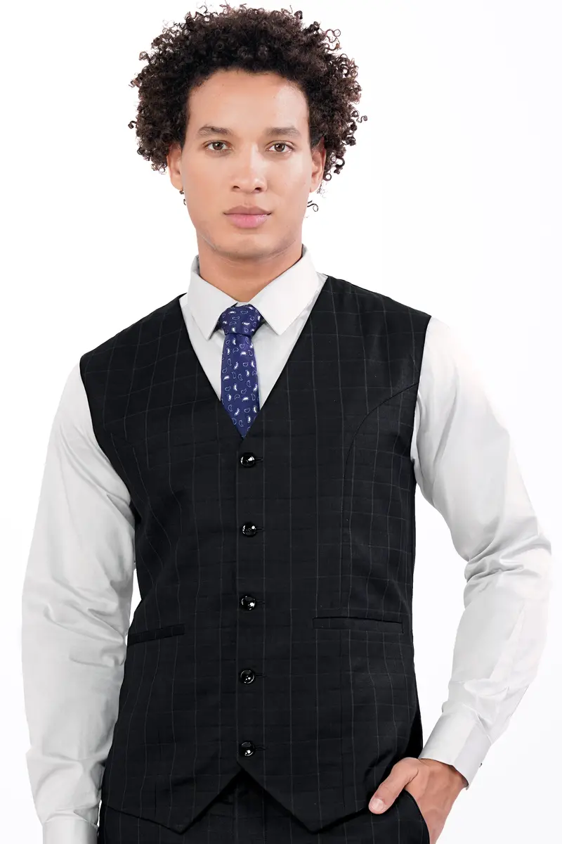 Jade Black Subtle Checkered Wool Rich Waistcoat 2