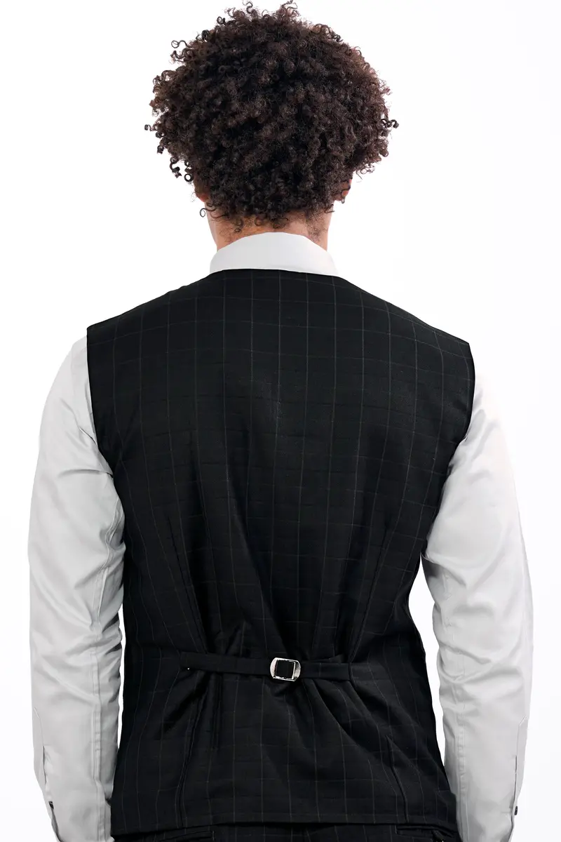 Jade Black Subtle Checkered Wool Rich Waistcoat 4