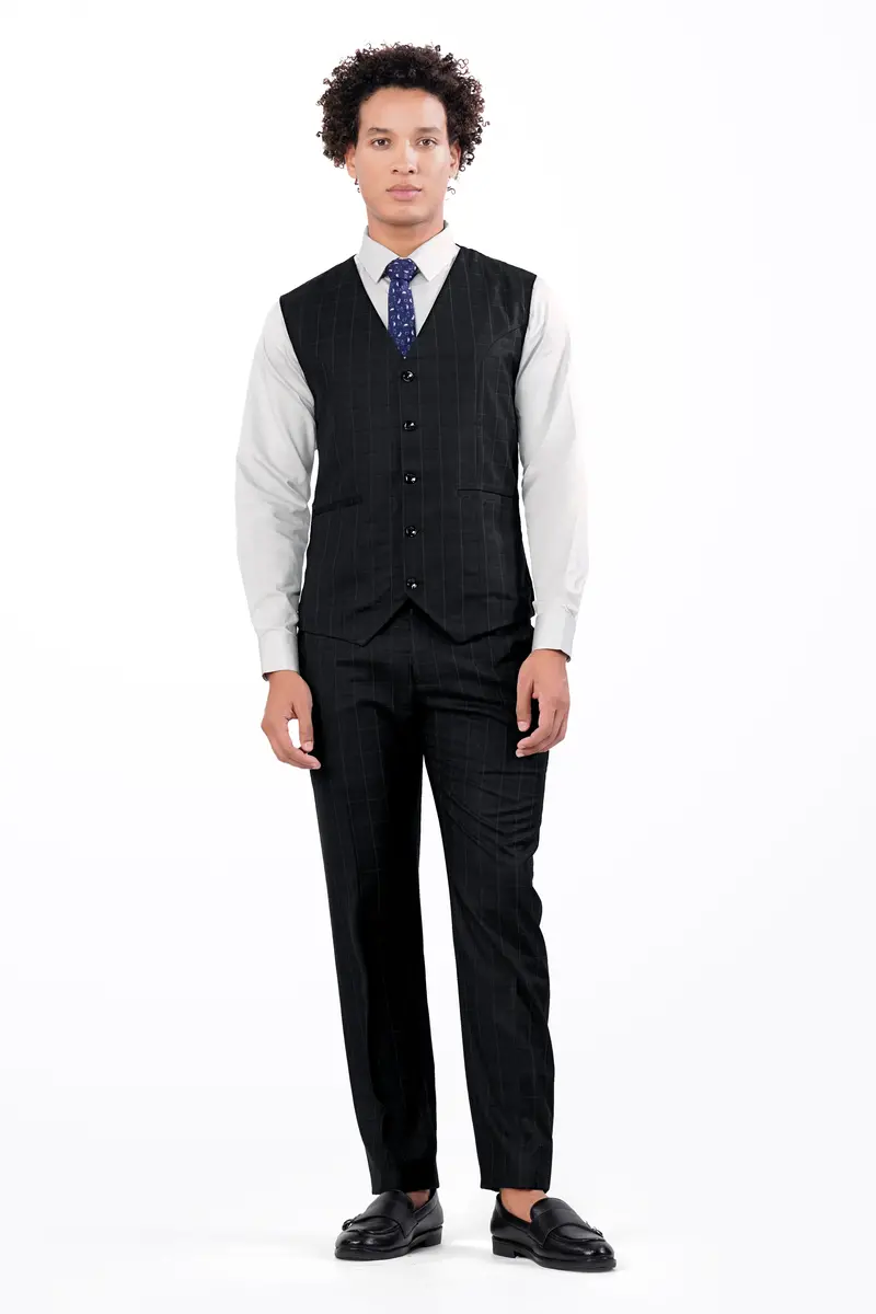Jade Black Subtle Checkered Wool Rich Waistcoat 5