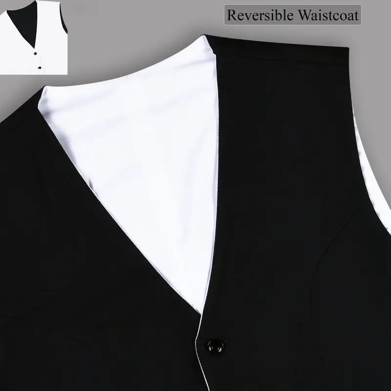 Jade Black Subtle Sheen And Bright White Reversible Waistcoat 1