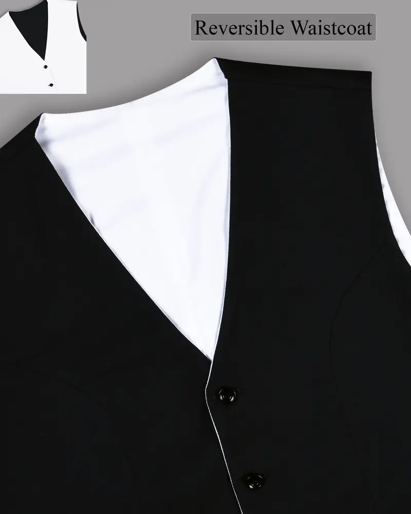 Jade Black Subtle Sheen And Bright White Reversible Waistcoat 2