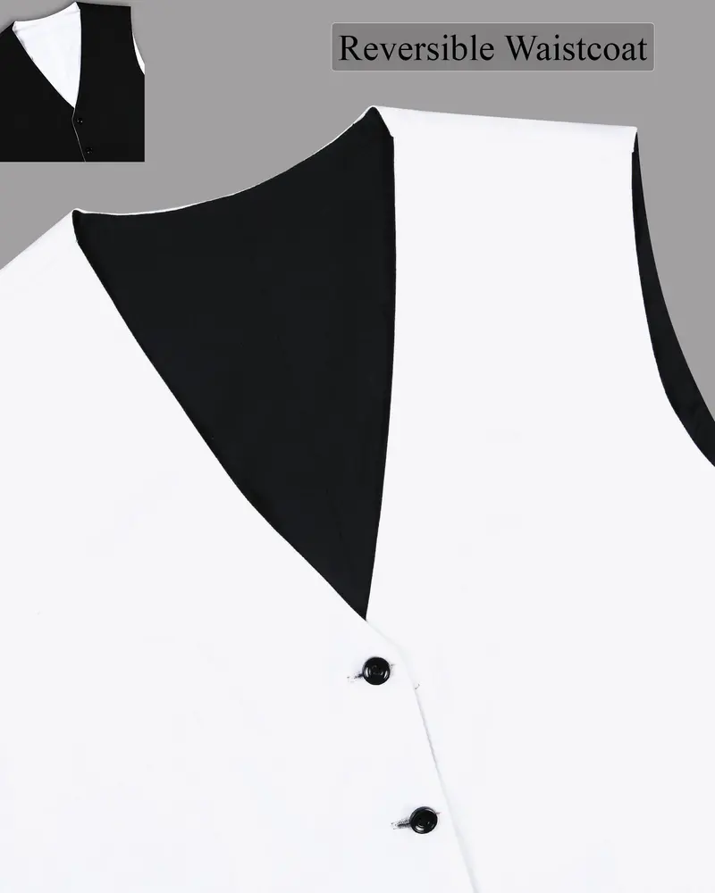 Jade Black Subtle Sheen And Bright White Reversible Waistcoat 3