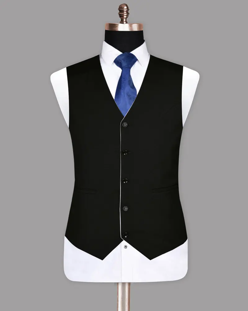 Jade Black Subtle Sheen And Bright White Reversible Waistcoat 8