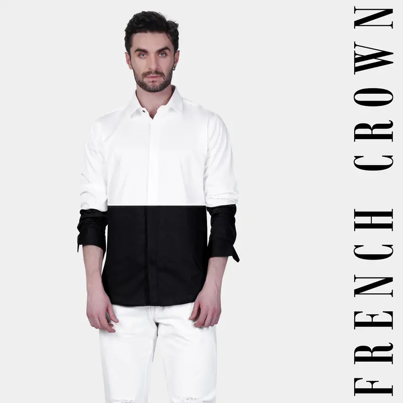 Jade Black Subtle Sheen And White Super Soft Premium Cotton Designer Shirt 1