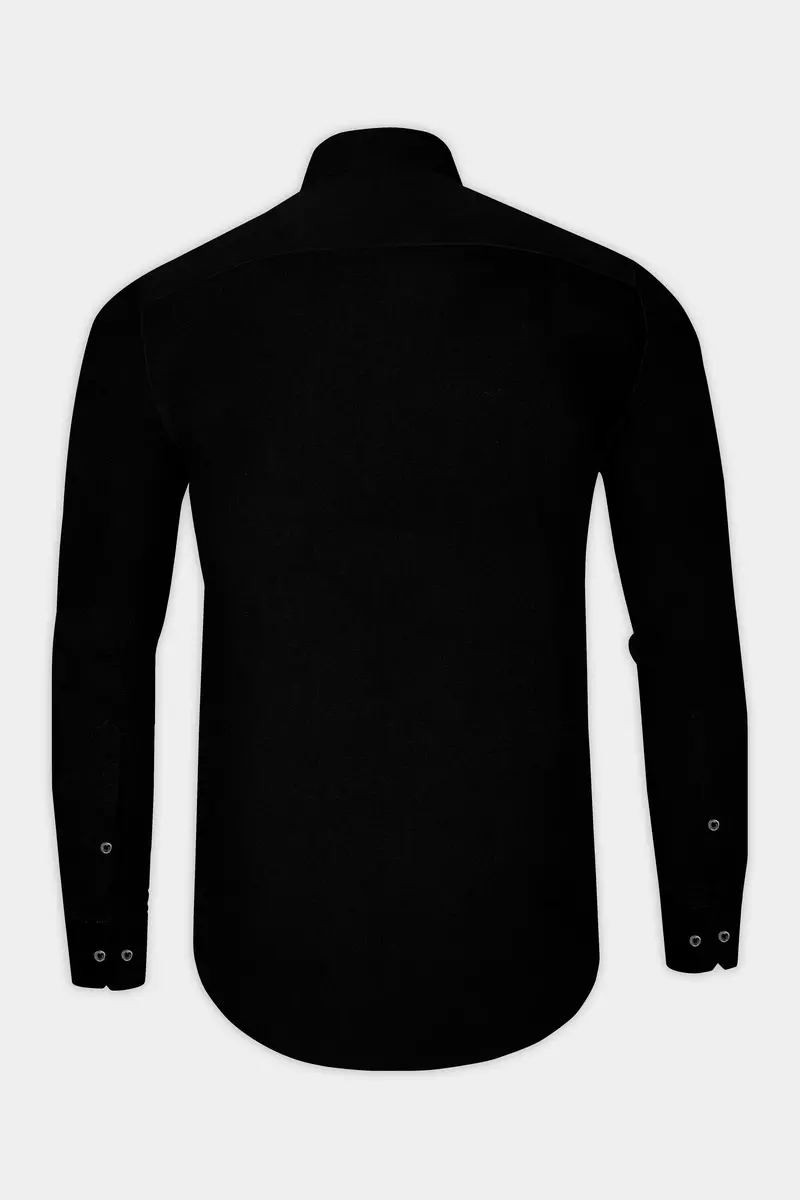 Jade Black Subtle Sheen Snake Pleated Super Soft Premium Cotton Tuxedo Shirt 7