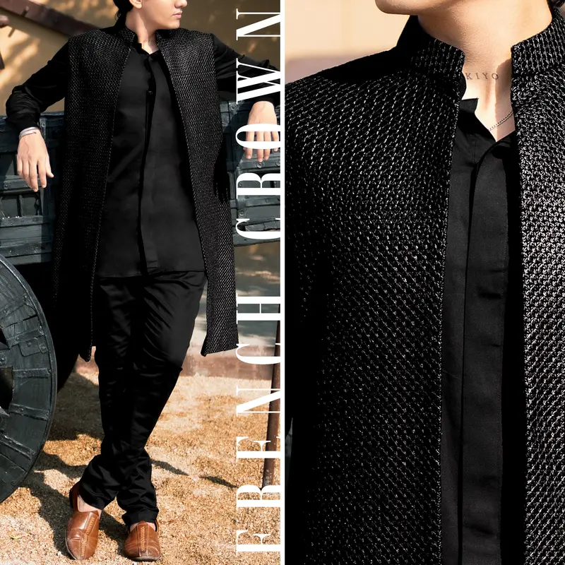 Jade Black Subtle Sheen Super Soft Premium Cotton Kurta K199-Short 1