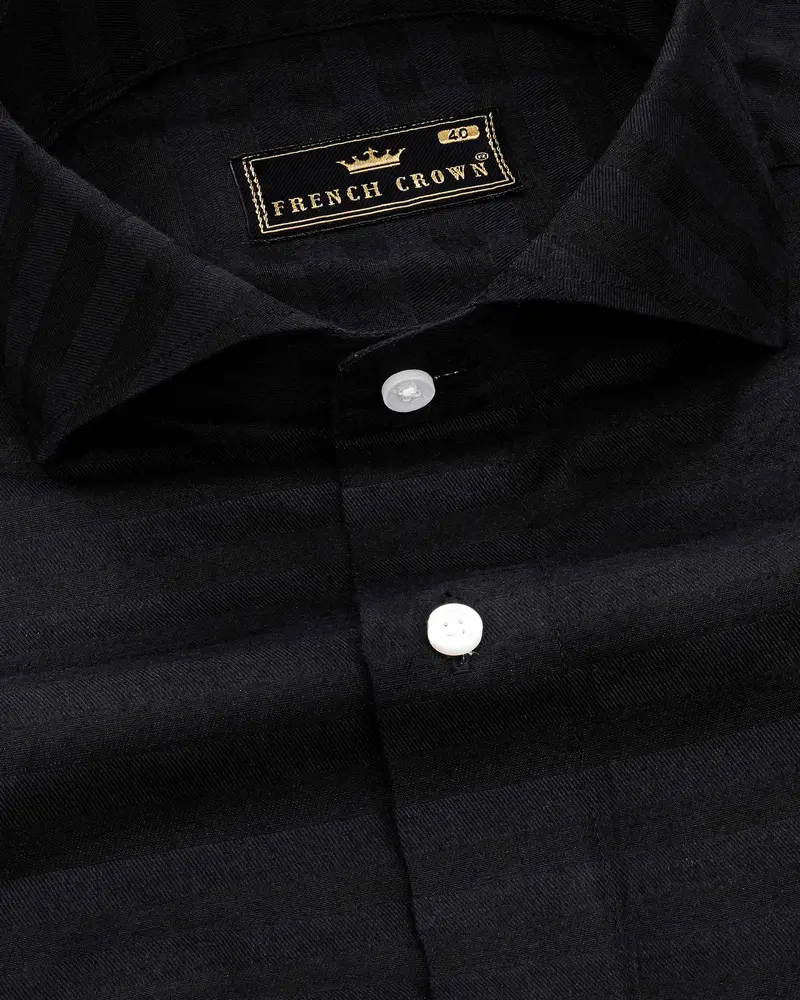 Jade Black Subtle Striped Dobby Textured Premium Giza Cotton Shirt 1