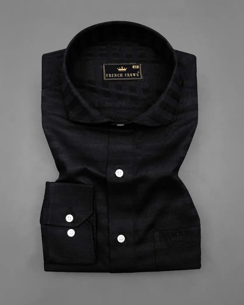 Jade Black Subtle Striped Dobby Textured Premium Giza Cotton Shirt 3