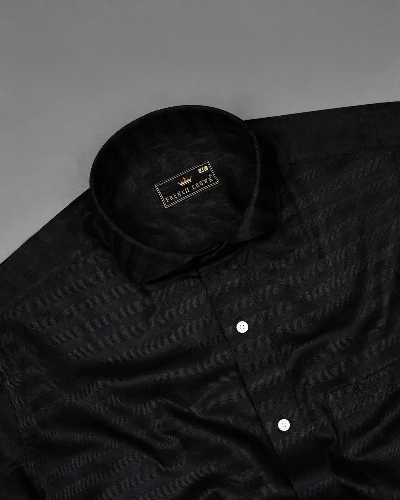 Jade Black Subtle Striped Dobby Textured Premium Giza Cotton Shirt 4