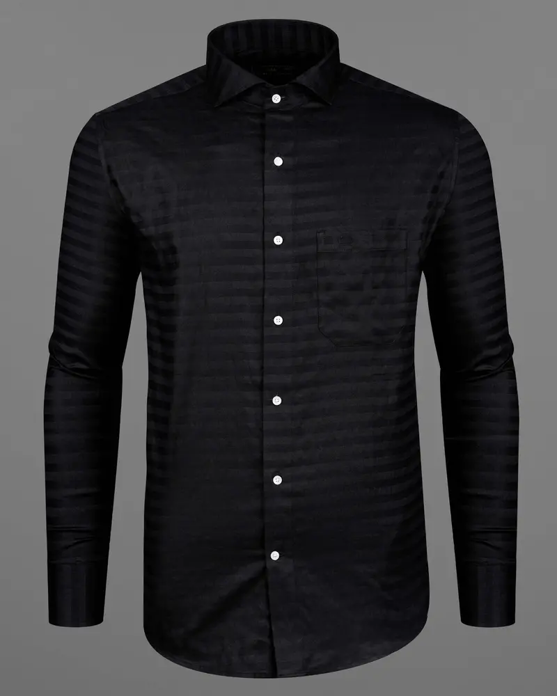 Jade Black Subtle Striped Dobby Textured Premium Giza Cotton Shirt 5