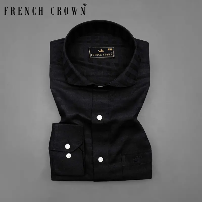 Jade Black Subtle Striped Dobby Textured Premium Giza Cotton Shirt 7