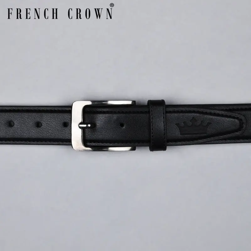 Jade Black Subtle Textured Vegan Leather Handcrafted Belt 1