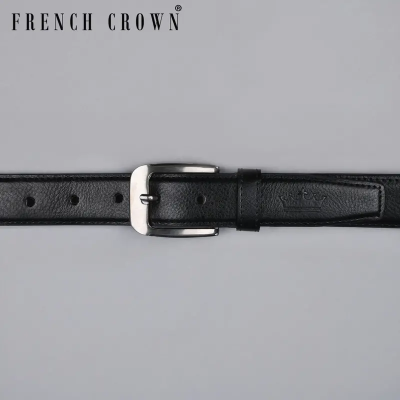 Jade Black Subtle Textured Vegan Leather Handcrafted Belt 1