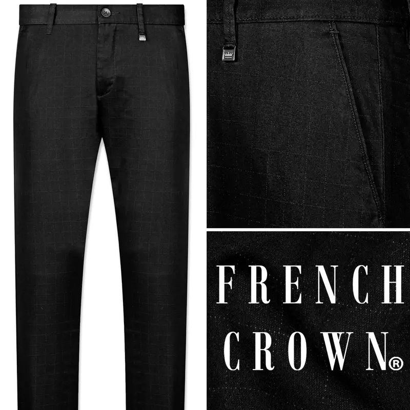 Jade Black Subtle Windowpane Premium Cotton Chinos Pant 1