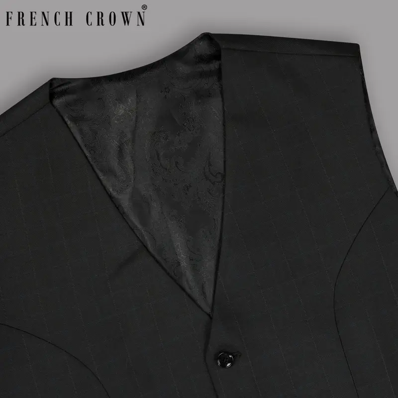Jade Black Subtle Windowpane Wool Rich Waistcoat 1