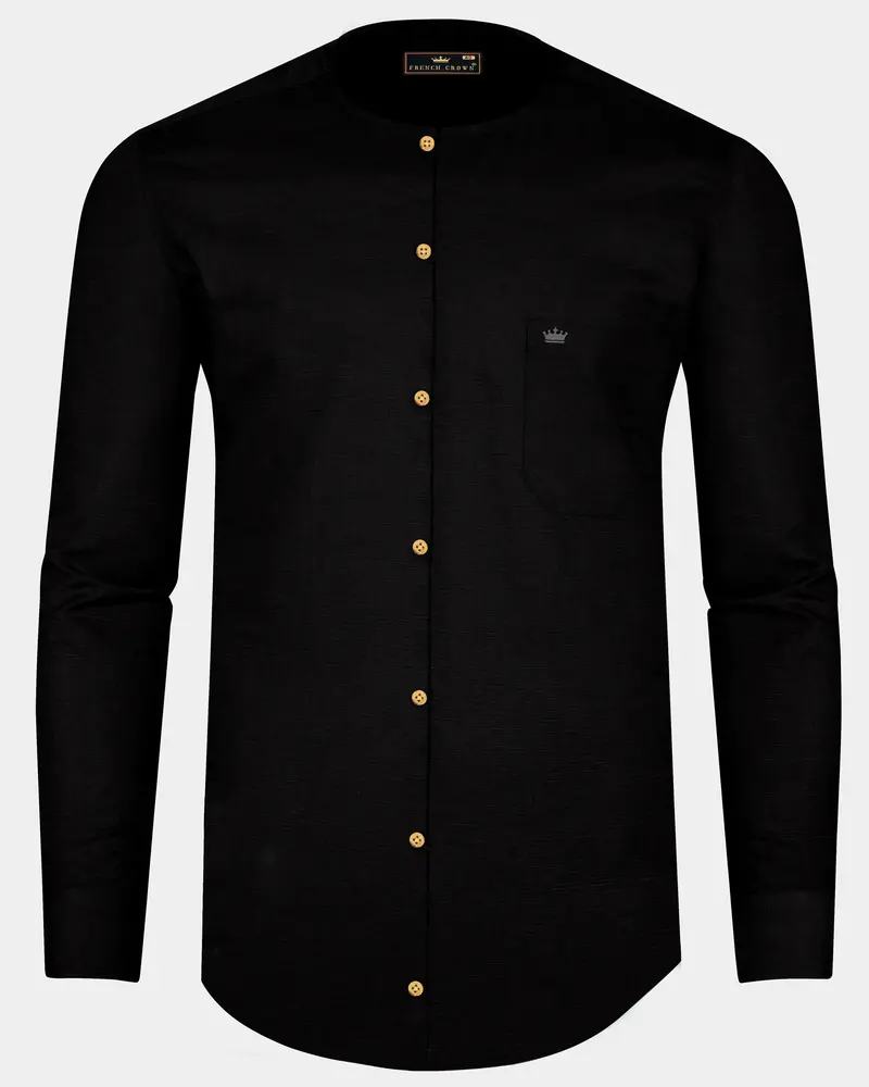 Jade Black Super Soft Premium Cotton Collarless Kurta Shirt 1