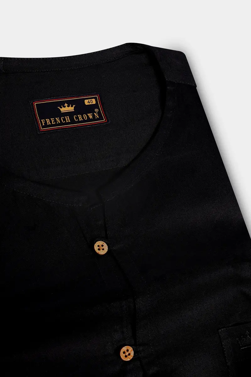 Jade Black Super Soft Premium Cotton Collarless Kurta Shirt 4