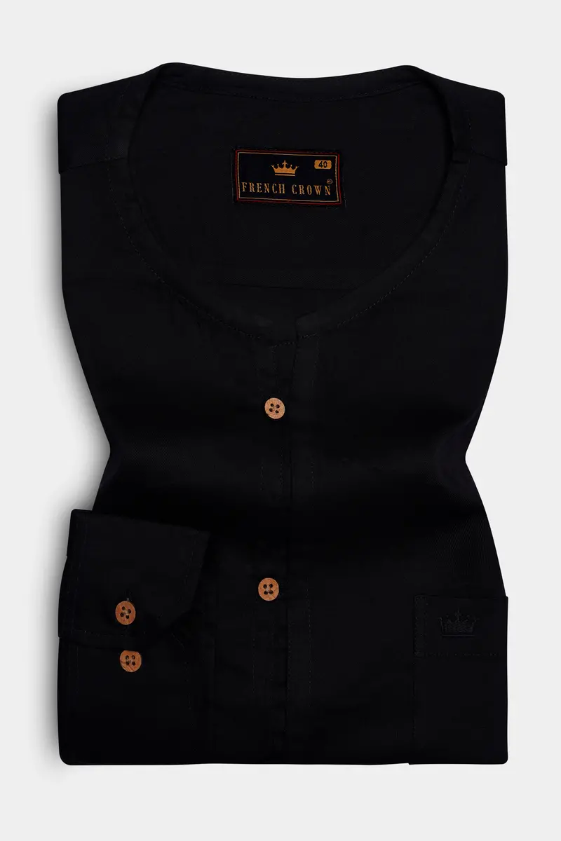 Jade Black Super Soft Premium Cotton Collarless Kurta Shirt 5
