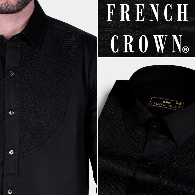 Jade Black Super Soft Premium Cotton Embroidered Designer Tuxedo Shirt 11