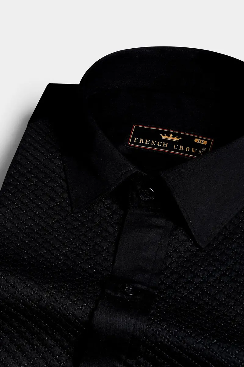 Jade Black Super Soft Premium Cotton Embroidered Designer Tuxedo Shirt 4