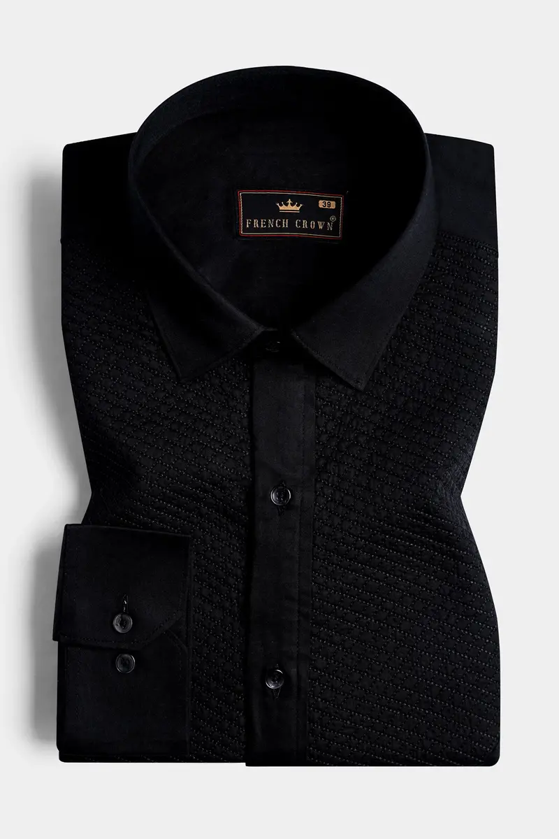 Jade Black Super Soft Premium Cotton Embroidered Designer Tuxedo Shirt 5