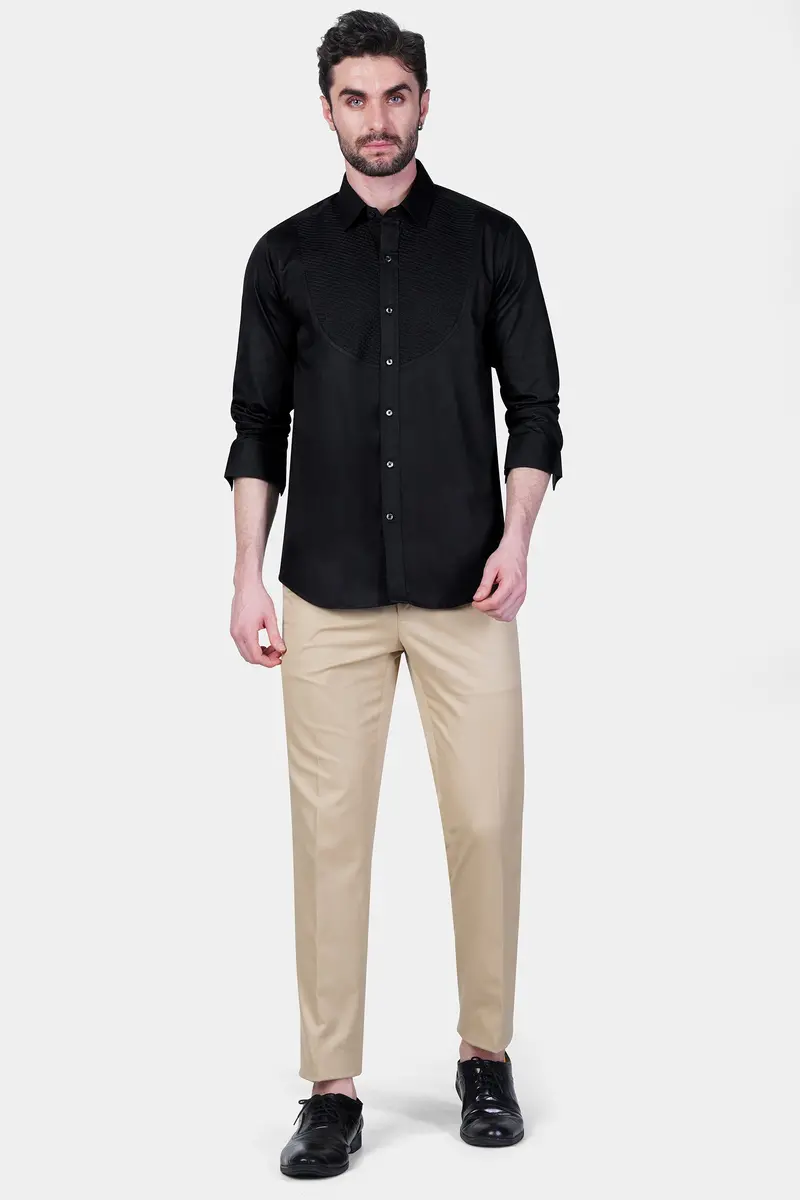 Jade Black Super Soft Premium Cotton Embroidered Designer Tuxedo Shirt 7