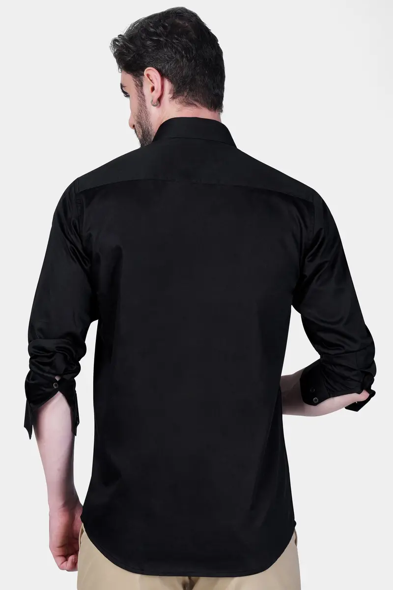 Jade Black Super Soft Premium Cotton Embroidered Designer Tuxedo Shirt 8