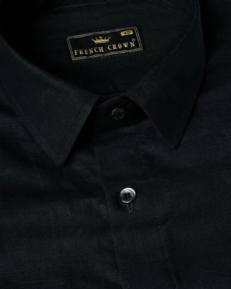 Jade Black Textured Luxurious Linen Shirt 1