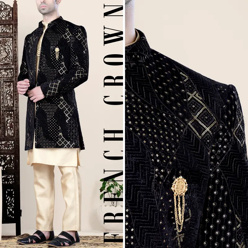 Jade Black Thread And Sequin Embroidered Indo-Western 1