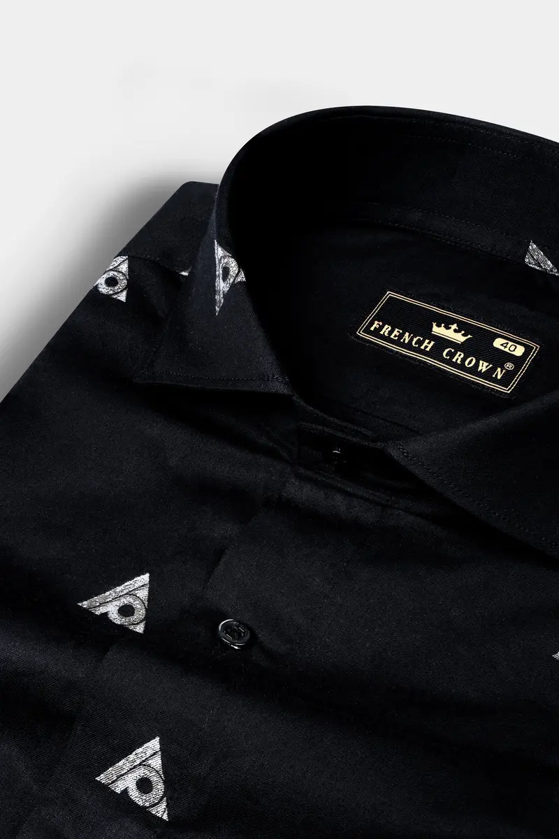 Jade Black Triangle Butta Printed Jacquard Textured Shirt 1