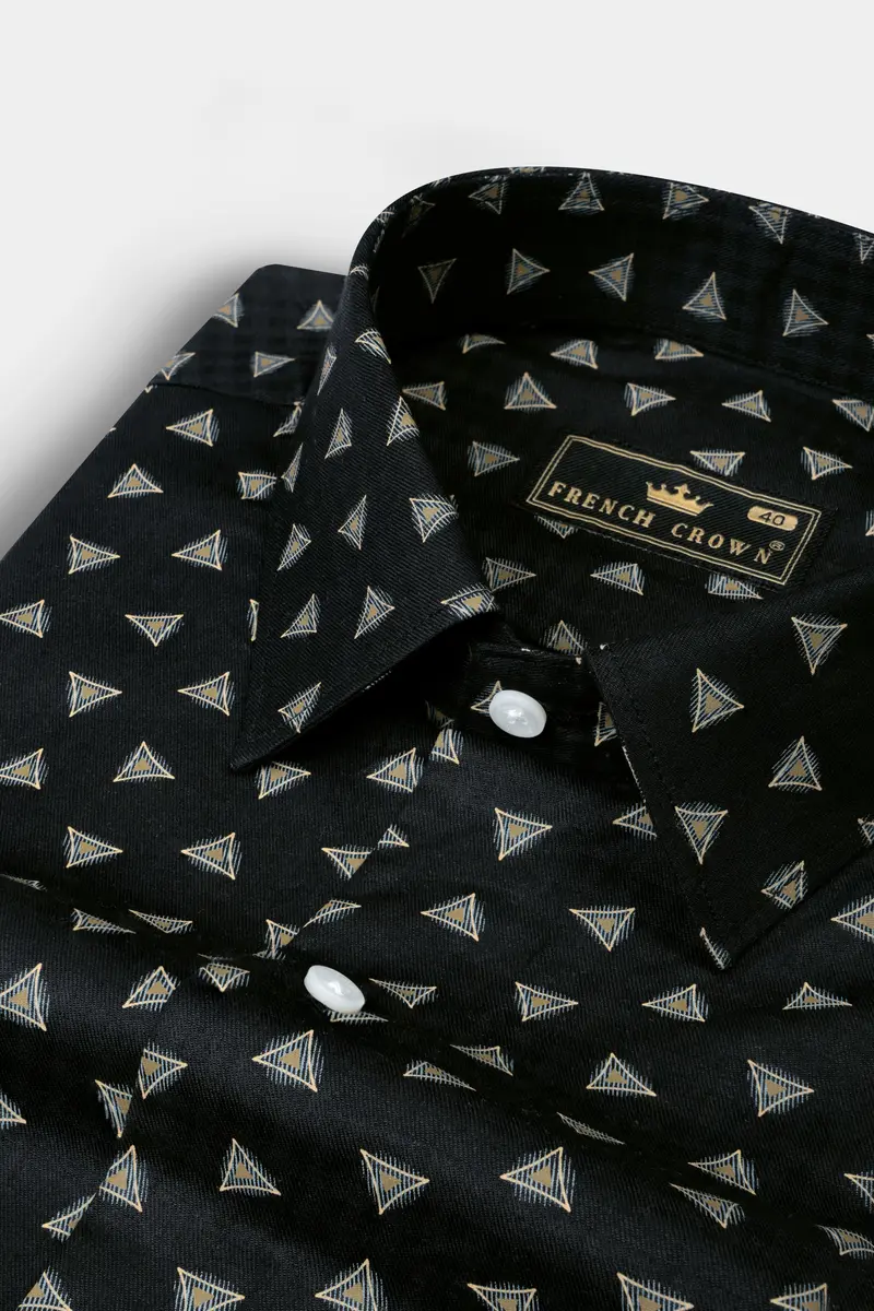 Jade Black Triangles Printed Twill Premium Cotton Shirt 1