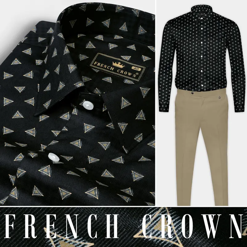 Jade Black Triangles Printed Twill Premium Cotton Shirt 10