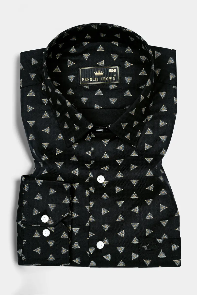 Jade Black Triangles Printed Twill Premium Cotton Shirt 3
