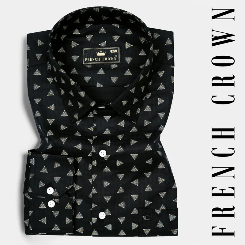 Jade Black Triangles Printed Twill Premium Cotton Shirt 7