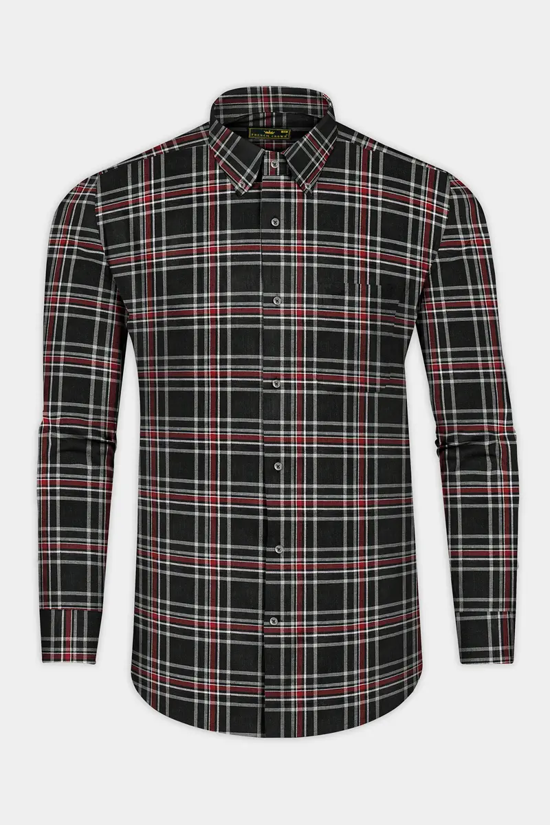 Jade Black Twill Plaid Premium Cotton Shirt 4