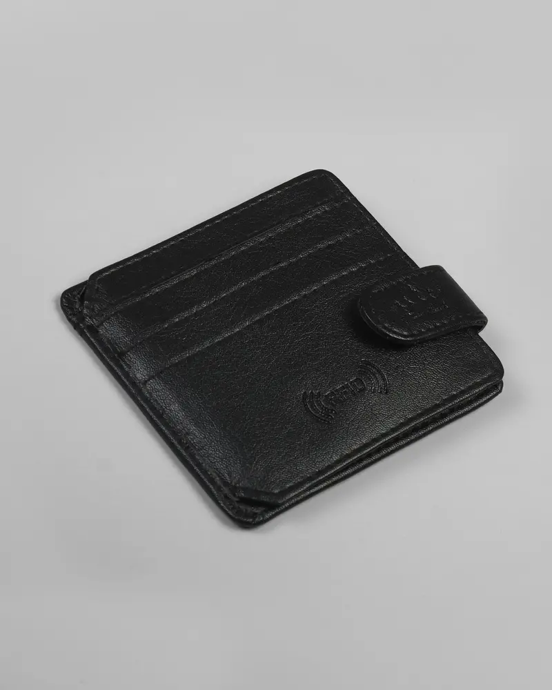 Jade Black Ultra Slim Vegan Leather Push Button Handcrafted Card Holder 1