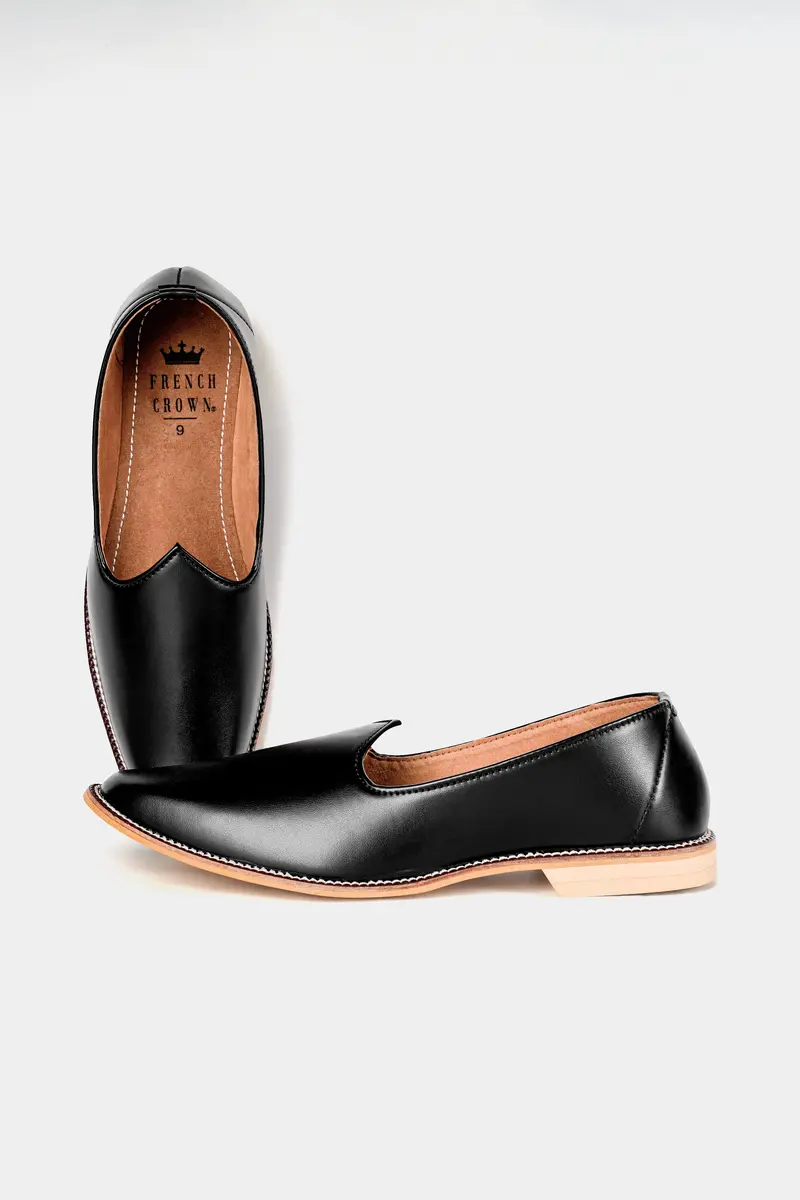 Jade Black Vegan Leather Hand Stitched Jutis 2