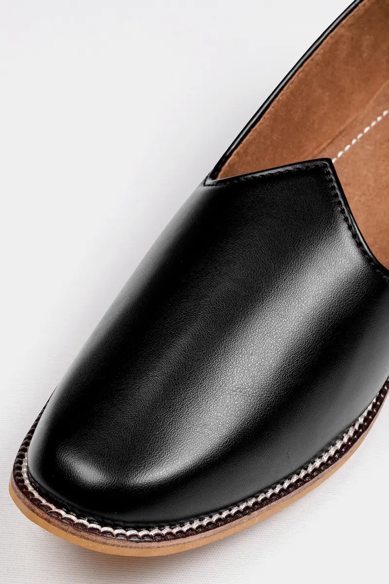 Jade Black Vegan Leather Hand Stitched Jutis 4